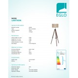 EGLO 94326 | Lantada Eglo stojaté svietidlo 106cm prepínač na vedení nastaviteľná výška 1x E27 orech, taupe, čierna