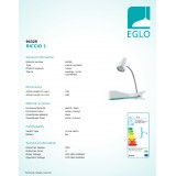 EGLO 94329 | Riccio-1 Eglo štipcové svietidlo prepínač na vedení flexibilné 1x GU10 240lm 3000K strieborný, chróm, biela