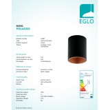 EGLO 94501 | Polasso Eglo stropné svietidlo hriadeľ 1x LED 340lm 3000K čierna, mosadz