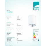 EGLO 94504 | Polasso Eglo stropné svietidlo hriadeľ 1x LED 340lm 3000K biela, strieborný