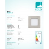 EGLO 94519 | Fueva-1 Eglo zabudovateľné LED panel štvorec 85x85mm 1x LED 300lm 3000K matný nikel, opál