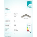 EGLO 94524 | Fueva-1 Eglo stenové, stropné LED panel štvorec 1x LED 1200lm 3000K matný nikel, biela
