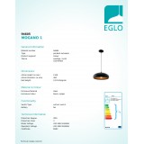 EGLO 94605 | Mogano Eglo visiace svietidlo 1x E27 čierna, mosadz