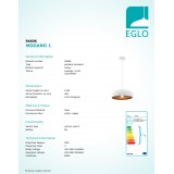 EGLO 94606 | Mogano Eglo visiace svietidlo 1x E27 biela, mosadz
