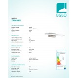 EGLO 94614 | Tabiano Eglo stenové svietidlo 2x LED 600lm 4000K matný nikel, biela