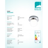 EGLO 94626 | Mosiano Eglo stenové, stropné svietidlo 1x LED 340lm 3000K IP44 chróm, biela