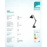 EGLO 94697 | Borgillio Eglo stolové svietidlo 71cm prepínač na vedení otočné prvky 1x E27 čierna, biela