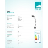 EGLO 94698 | Borgillio Eglo stojaté svietidlo 190cm nožný vypínač otočné prvky 1x E27 čierna, biela