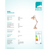 EGLO 94704 | Borgillio Eglo stolové svietidlo 71cm prepínač na vedení otočné prvky 1x E27 mosadz, čierna, chróm