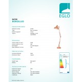 EGLO 94705 | Borgillio Eglo stojaté svietidlo 190cm nožný vypínač otočné prvky 1x E27 mosadz, biela