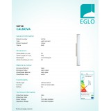 EGLO 94716 | Calnova Eglo stenové svietidlo 1x LED 1500lm 4000K IP44 matný nikel, biela
