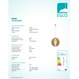 EGLO 94765 | Cossano Eglo visiace svietidlo 1x E27 matný nikel, javor
