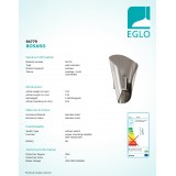 EGLO 94779 | Bosaro Eglo stenové svietidlo 2x LED 360lm 3000K IP44 zušľachtená oceľ, nehrdzavejúca oceľ