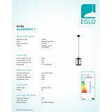 EGLO 94788 | Alamonte Eglo visiace svietidlo 1x E27 IP44 čierna, priesvitná