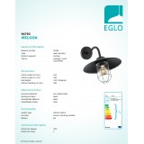 EGLO 94792 | Melgoa Eglo rameno stenové svietidlo 1x E27 IP44 čierna, priesvitná