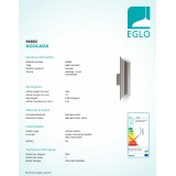 EGLO 94803 | Agolada Eglo stenové svietidlo hriadeľ 2x LED 640lm 3000K IP44 zušľachtená oceľ, nehrdzavejúca oceľ, biela