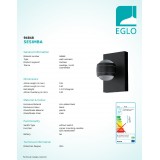 EGLO 94848 | Sesimba Eglo stenové svietidlo 2x LED 560lm 3000K IP44 čierna, priesvitné