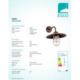 EGLO 94863 | Melgoa Eglo rameno stenové svietidlo 1x E27 IP44 starožitná červená meď, priesvitná