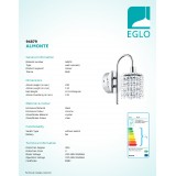 EGLO 94879 | Almonte Eglo rameno stenové svietidlo 1x G9 360lm 3000K IP44 chróm, priesvitná