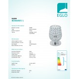 EGLO 94899 | Bonares-1 Eglo stolové svietidlo 19cm prepínač na vedení 1x E27 chróm, priesvitné