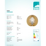 EGLO 94953 | Cossano Eglo stolové svietidlo 22cm prepínač na vedení 1x E27 javor, biela