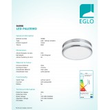 EGLO 94998 | Palermo-IP Eglo stenové, stropné svietidlo kruhový 1x LED 950lm 3000K IP44 chróm, biela