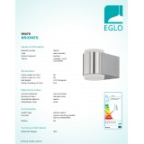EGLO 95079 | Briones Eglo stenové svietidlo 2x LED 500lm 3000K IP44 zušľachtená oceľ, nehrdzavejúca oceľ, biela