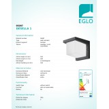 EGLO 95097 | Desella1 Eglo stenové svietidlo štvorec 1x LED 900lm 3000K IP54 antracit, biela