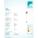 EGLO 95167 | Eglo-Pasteri-T Eglo stojaté svietidlo 157,5cm nožný vypínač 1x E27 matný tmavošedý, biela, matný nikel