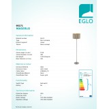 EGLO 95171 | Eglo-Maserlo-TG Eglo stojaté svietidlo 151cm nožný vypínač 1x E27 lesklý tmavošedý, zlatý, matný nikel
