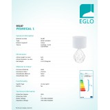 EGLO 95187 | Carlton Eglo stolové svietidlo 64,5cm prepínač na vedení 1x E27 chróm, biela