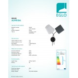 EGLO 95193 | Almeida Eglo rameno stenové svietidlo 2x E14 čierna, biela, antracit