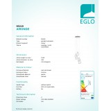 EGLO 95219 | Amonde Eglo visiace svietidlo regulovateľná intenzita svetla 5x LED 3650lm 3000K chróm, saténový