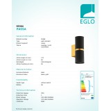 EGLO 95364 | Passa Eglo rameno stenové svietidlo 2x GU10 500lm 3000K čierna, zlatý