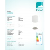 EGLO 95725 | Eglo-Pasteri-W Eglo stolové svietidlo 27,5cm prepínač na vedení 1x E14 matný nikel, biela