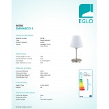 EGLO 95785 | Damasco-1 Eglo stolové svietidlo 30cm prepínač na vedení 1x E14 matný nikel, matný opál