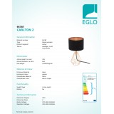 EGLO 95787 | Carlton Eglo stolové svietidlo 30,5cm prepínač na vedení 1x E14 mosadz, čierna