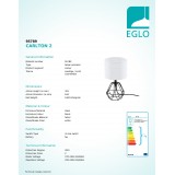 EGLO 95789 | Carlton Eglo stolové svietidlo 30,5cm prepínač na vedení 1x E14 čierna, biela