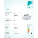 EGLO 95817 | Pineda Eglo zabudovateľné svietidlo kruhový Ø78mm 1x LED 500lm 3000K IP44/20 biela
