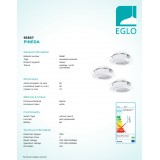 EGLO 95857 | Pineda Eglo zabudovateľné svietidlo kruhový regulovateľná intenzita svetla, 3 dielna súprava, sklápacie Ø84mm 3x LED 1500lm 3000K biela