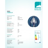 EGLO 95951 | Fabella Eglo stolové svietidlo 22,5cm prepínač na vedení 1x E27 modrá
