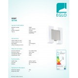 EGLO 95987 | Sitia Eglo stenové svietidlo štvorec 2x LED 1100lm 3000K IP44 matný nikel, biela