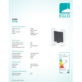 EGLO 95988 | Sitia Eglo stenové svietidlo štvorec 2x LED 1100lm 3000K IP44 antracit, biela