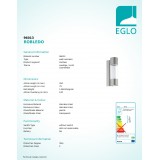 EGLO 96013 | Robledo Eglo stenové svietidlo hriadeľ 2x LED 640lm 3000K IP44 zušľachtená oceľ, nehrdzavejúca oceľ, priesvitná