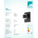 EGLO 96021 | Sesimba Eglo stenové svietidlo pohybový senzor 2x LED 560lm 3000K IP44 čierna, priesvitné