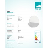 EGLO 96039 | Metrass-1 Eglo rameno stenové svietidlo kruhový 1x LED 480lm 3000K biela, saténový
