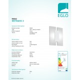 EGLO 96042 | Metrass-2 Eglo stenové, stropné svietidlo 2x LED 960lm 3000K biela, saténový