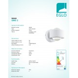 EGLO 96048 | Ono-2 Eglo stenové svietidlo 2x LED 460lm 3000K biela, priesvitná