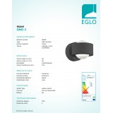 EGLO 96049 | Ono-2 Eglo stenové svietidlo 2x LED 460lm 3000K antracit, priesvitná