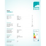 EGLO 96106 | Lasana-1 Eglo stojaté svietidlo 142cm nožný vypínač 4x LED 4000lm 3000K chróm, biela